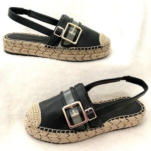 Karl Lagerfeld Alexi Black  Leather Slingback Espadrille  Size 6M
